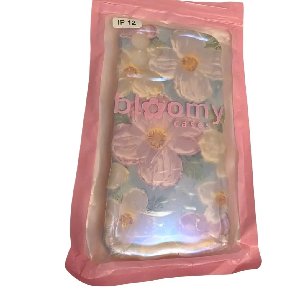 Bloomy Cases iPhone 12 Floral Oil Painting Wavy Edge Protective Case Pink Blue